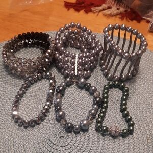 Elegant Gray and Green Beaded Bracelet Set